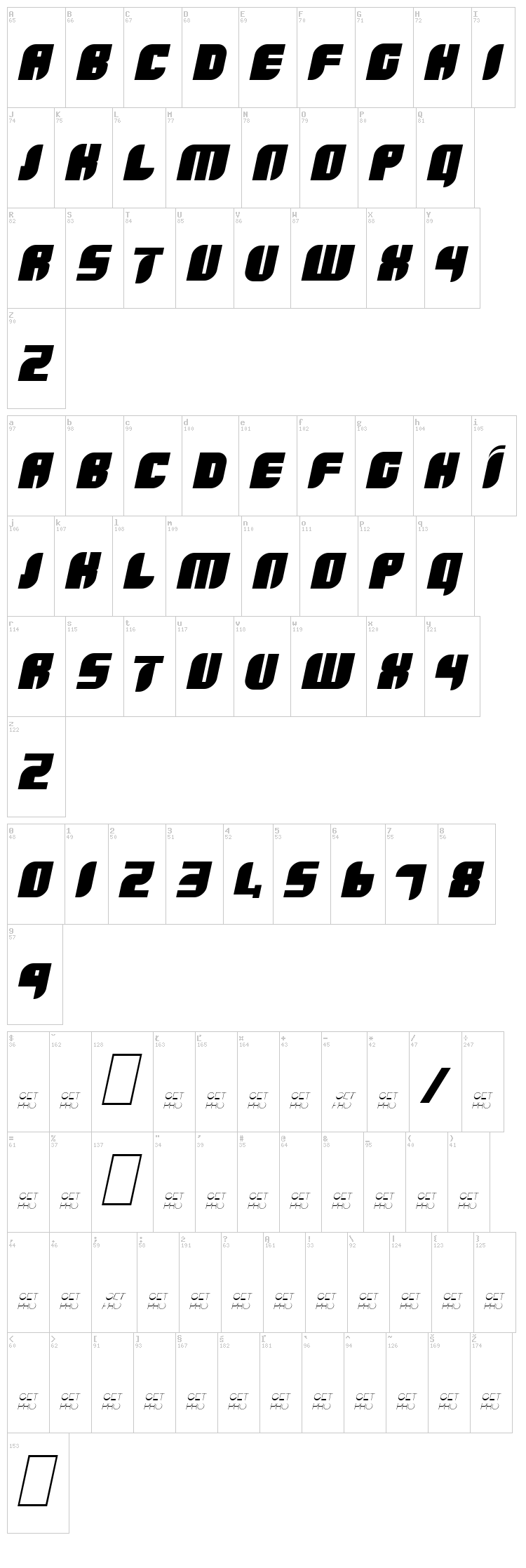 Boldie font map